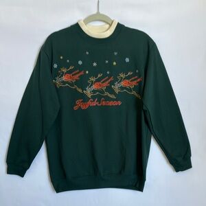 Boogie Brooks Women Sz S Joyful Season Green Sweatshirt Retro double Collar